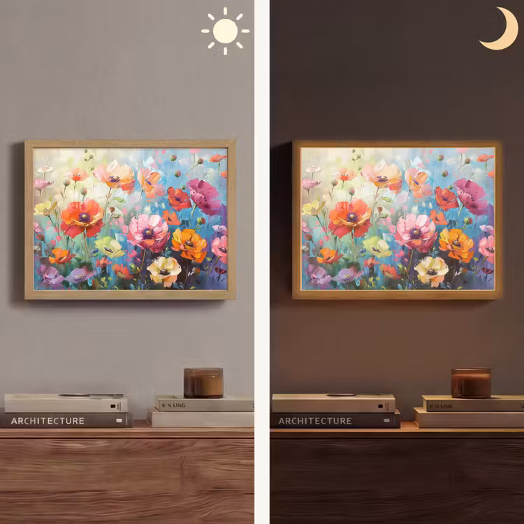 Bloemen - Kleurrijk - Waterverf - Natuur - Zomer Light Box met batterij (Wandlamp) middel -sfeer3
