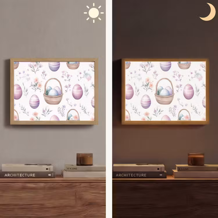 Bloemen - Paaseieren - Patroon Light Box met batterij (Wandlamp) middel -sfeer3