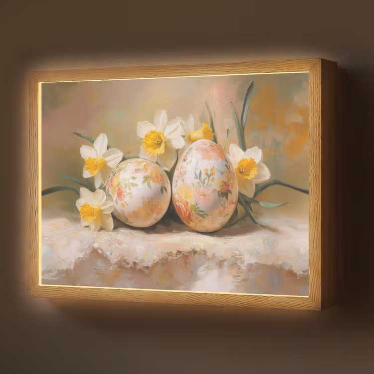 Bloemen - Eieren - Geschilderd Light Box met batterij (Wandlamp) middel -z3d_website