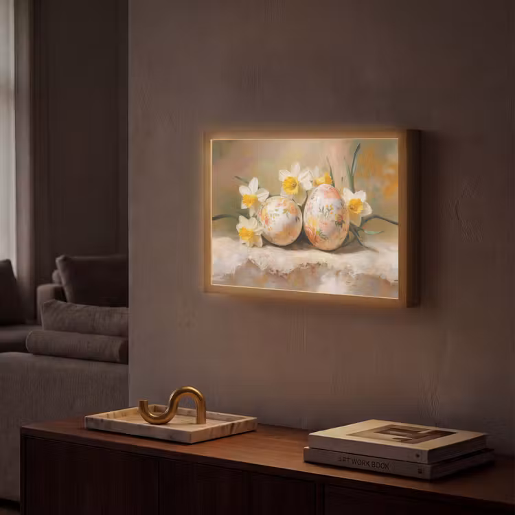 Bloemen - Eieren - Geschilderd Light Box met batterij (Wandlamp) middel -sfeer1