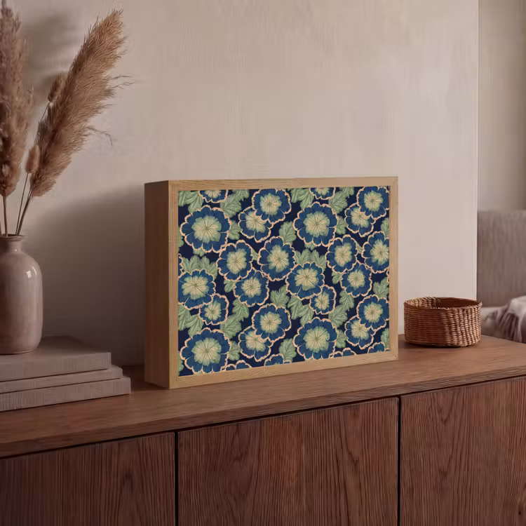 Bloemen - Borduurwerk - Patroon - Blauw - Groen Light Box met batterij (Wandlamp) middel 907 -sfeer2