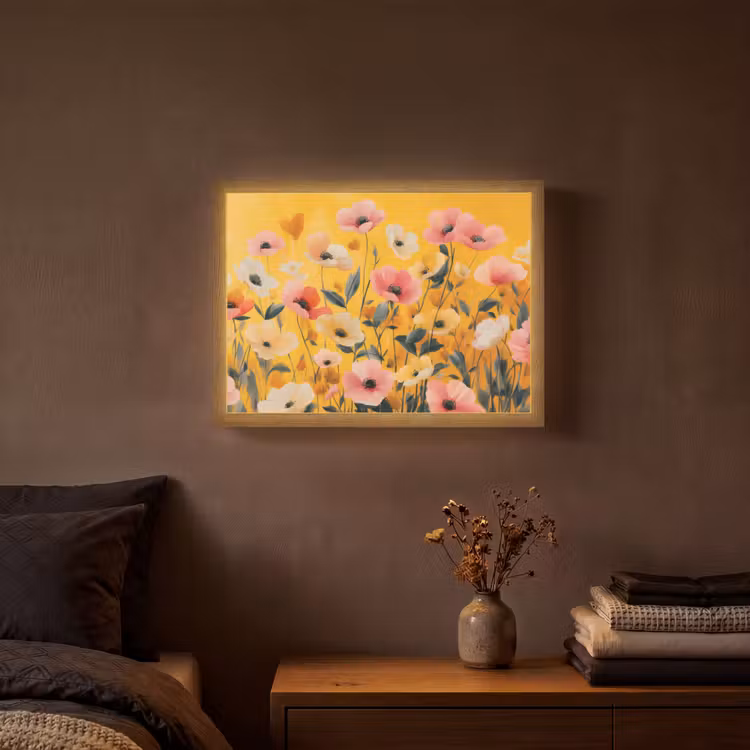 Bloemen - Veld - Geel Light Box met batterij (Wandlamp) middel -sfeer4