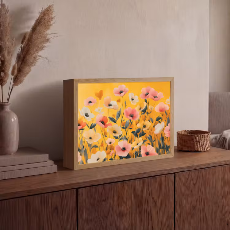 Bloemen - Veld - Geel Light Box met batterij (Wandlamp) middel -sfeer2