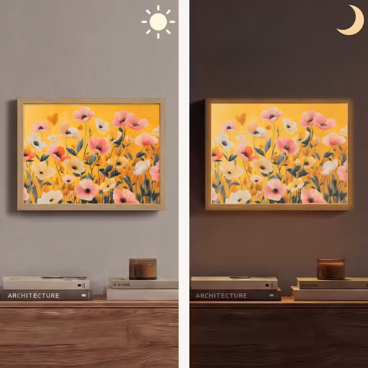 Bloemen - Veld - Geel Light Box met batterij (Wandlamp) middel -sfeer3
