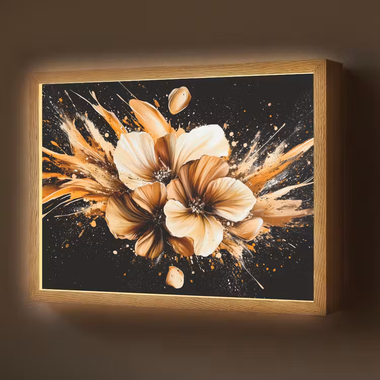 Bloemen - Goud - Graffiti - Zwart - Abstract Light Box met batterij (Wandlamp) middel -z3d_website
