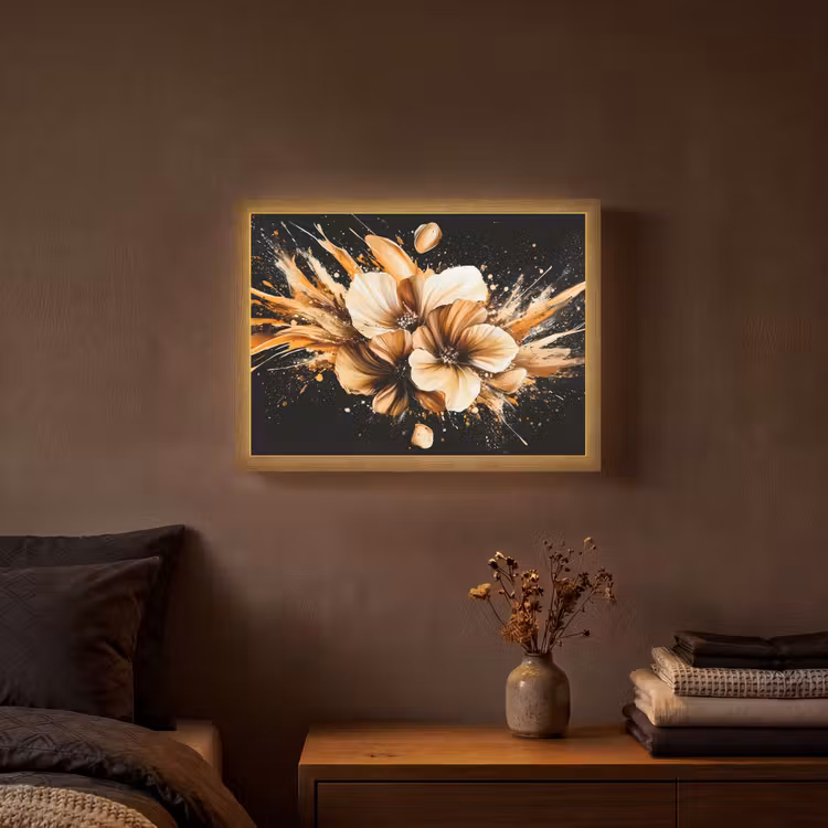 Bloemen - Goud - Graffiti - Zwart - Abstract Light Box met batterij (Wandlamp) middel -sfeer4