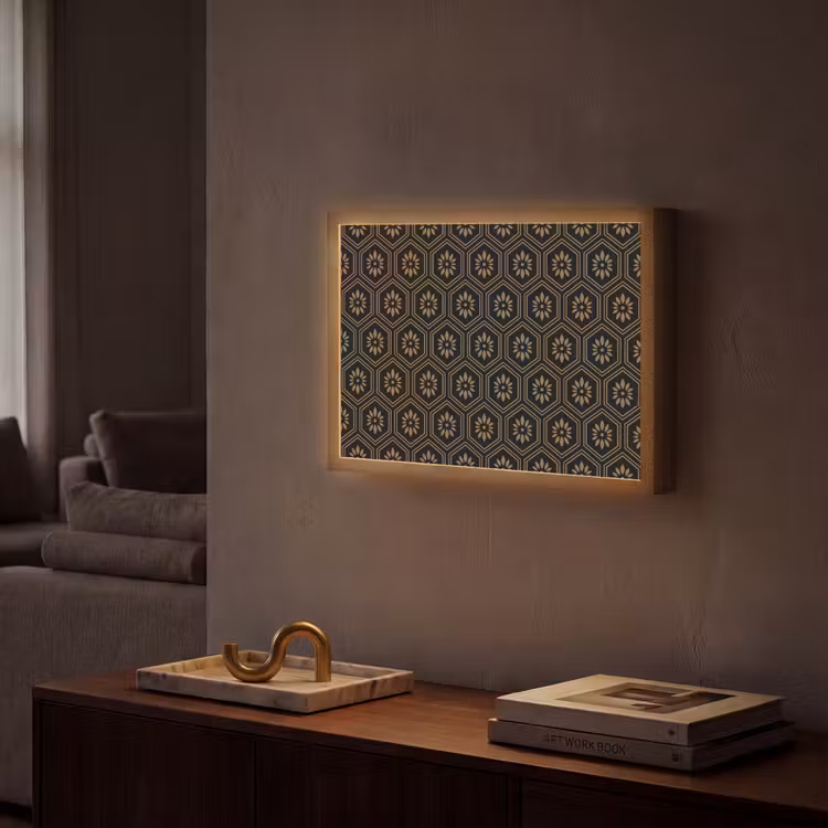 Bloemen - Goud - Hexagon Light Box met batterij (Wandlamp) middel 907 -sfeer1