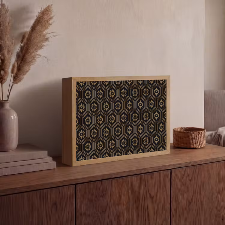 Bloemen - Goud - Hexagon Light Box met batterij (Wandlamp) middel 907 -sfeer2