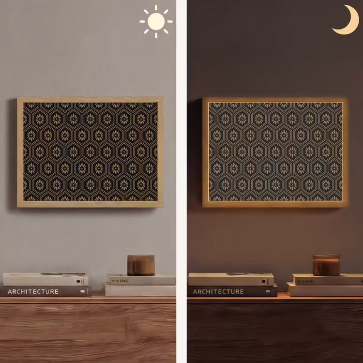 Bloemen - Goud - Hexagon Light Box met batterij (Wandlamp) middel 907 -sfeer3