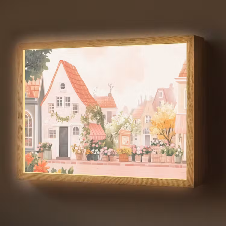 Bloemen - Huizen - Dorp Light Box met batterij (Wandlamp) middel -z3d_website