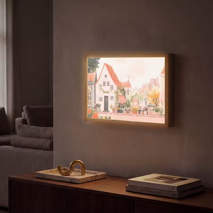 Bloemen - Huizen - Dorp Light Box met batterij (Wandlamp) middel -sfeer1