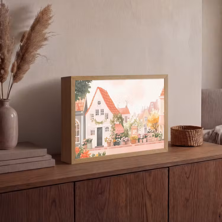 Bloemen - Huizen - Dorp Light Box met batterij (Wandlamp) middel -sfeer2