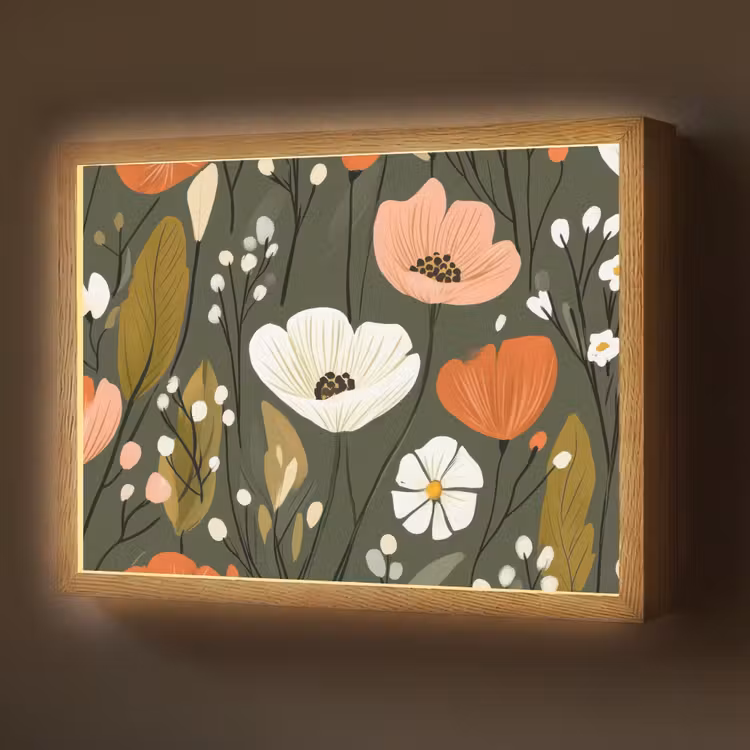Bloemen - Illustratie - Groen Light Box met batterij (Wandlamp) middel -z3d_website