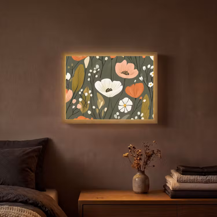 Bloemen - Illustratie - Groen Light Box met batterij (Wandlamp) middel -sfeer4