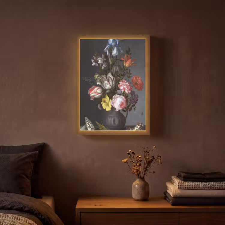 Bloemen in een vaas met schelpen en insecten - Balthasar van der Ast Light Box met batterij (Wandlamp) middel -sfeer4