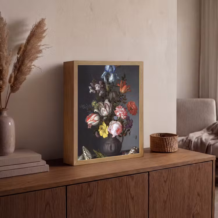 Bloemen in een vaas met schelpen en insecten - Balthasar van der Ast Light Box met batterij (Wandlamp) middel -sfeer2