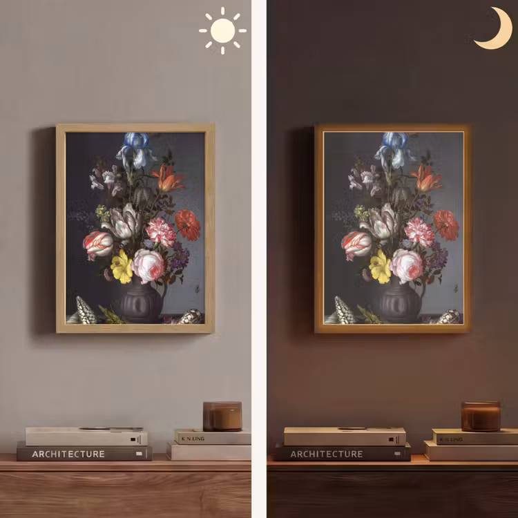 Bloemen in een vaas met schelpen en insecten - Balthasar van der Ast Light Box met batterij (Wandlamp) middel -sfeer3