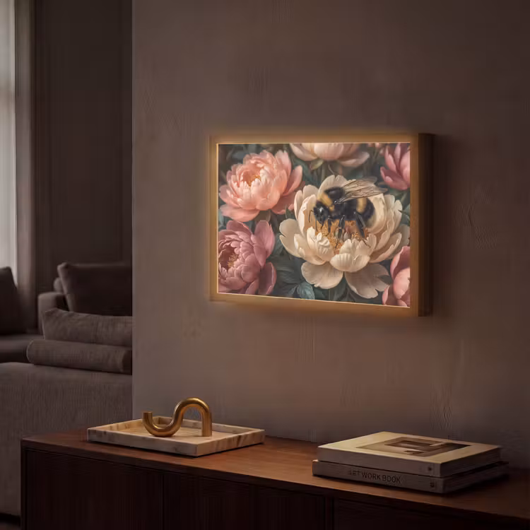 Bloemen - Insect - Natuur - Roze Light Box met batterij (Wandlamp) middel -sfeer1