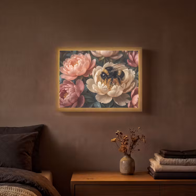 Bloemen - Insect - Natuur - Roze Light Box met batterij (Wandlamp) middel -sfeer4
