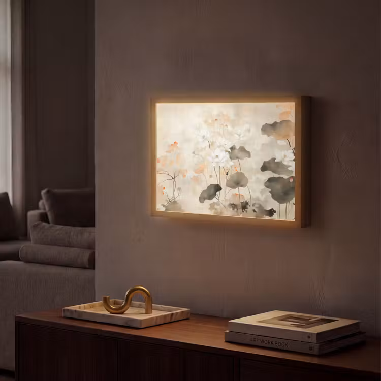 Bloemen - Japandi - Wabi sabi Light Box met batterij (Wandlamp) middel -sfeer1