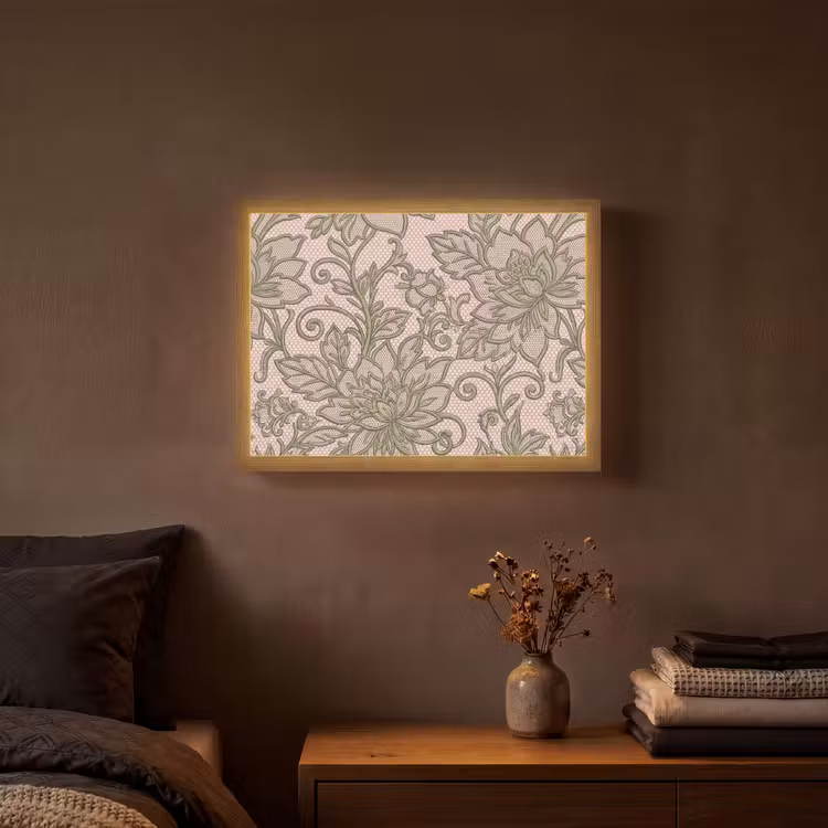 Bloemen - Kant - Patroon - Klassiek - Groen Light Box met batterij (Wandlamp) middel -sfeer4