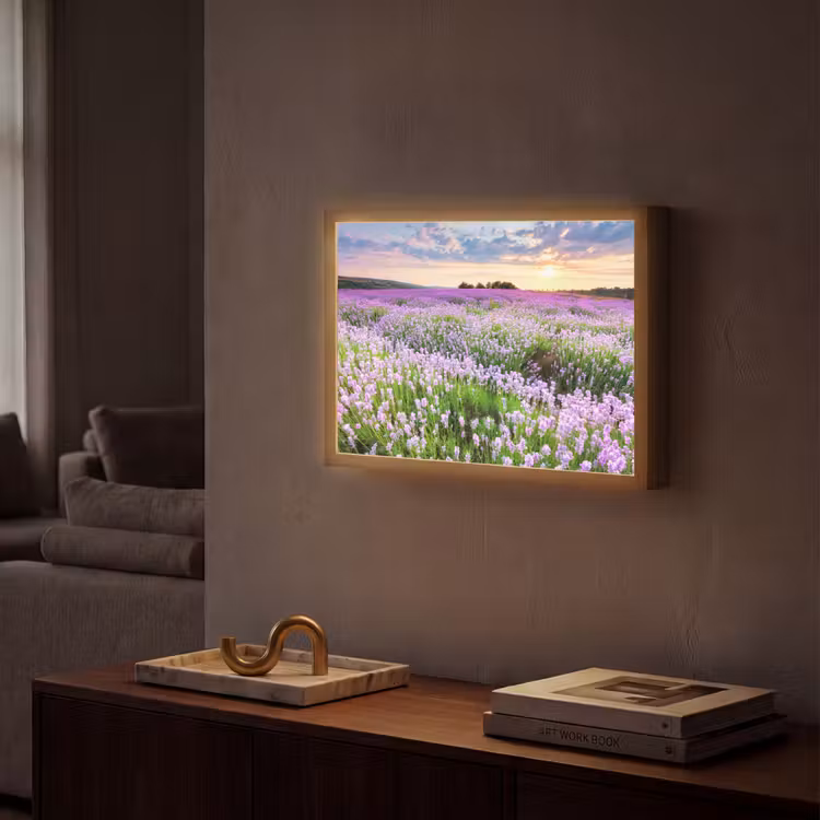 Bloemen - Lavendel - Paars - Lucht - Zonsondergang - Weide - Natuur Light Box met batterij (Wandlamp) middel -sfeer1