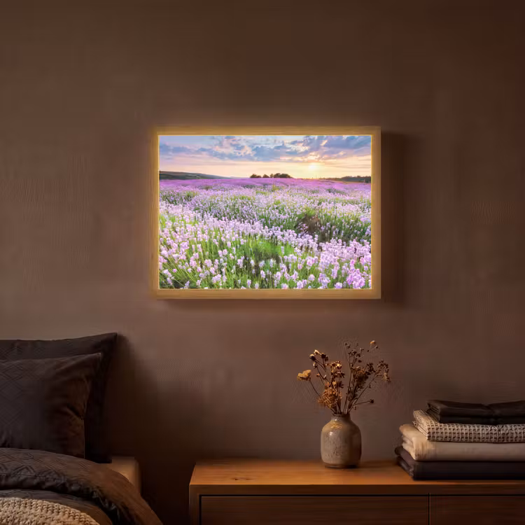 Bloemen - Lavendel - Paars - Lucht - Zonsondergang - Weide - Natuur Light Box met batterij (Wandlamp) middel -sfeer4