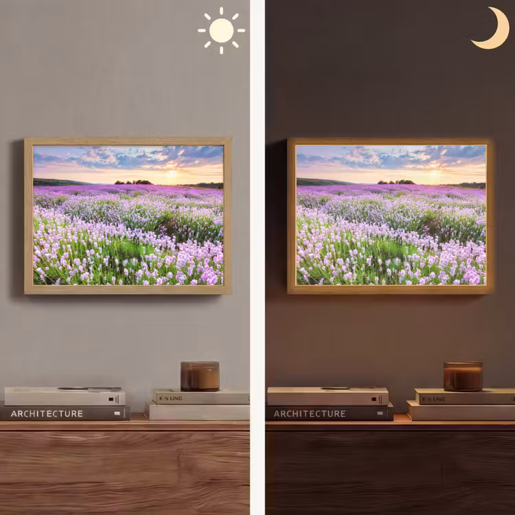 Bloemen - Lavendel - Paars - Lucht - Zonsondergang - Weide - Natuur Light Box met batterij (Wandlamp) middel -sfeer3