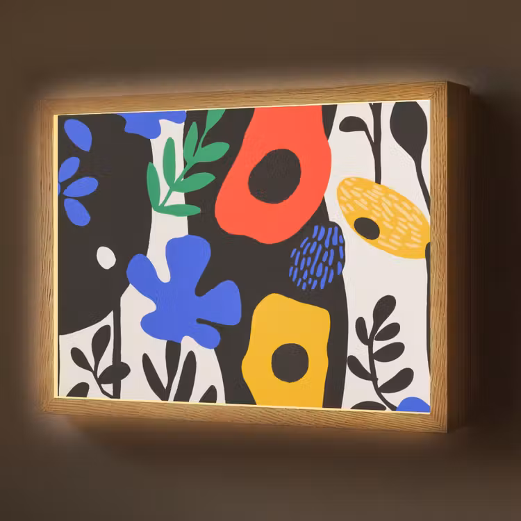 Bloemen - Bladeren - Abstract - Zwart Light Box met batterij (Wandlamp) middel -z3d_website