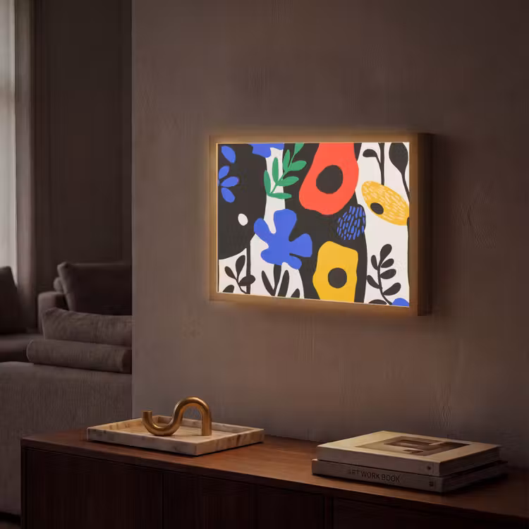 Bloemen - Bladeren - Abstract - Zwart Light Box met batterij (Wandlamp) middel -sfeer1