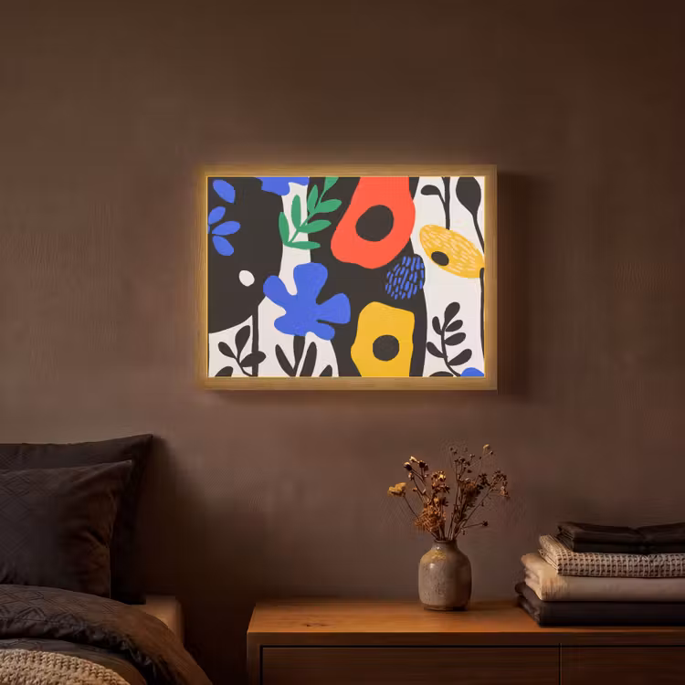 Bloemen - Bladeren - Abstract - Zwart Light Box met batterij (Wandlamp) middel -sfeer4