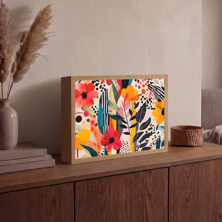 Bloemen - Bladeren - Abstract - Kleurrijk Light Box met batterij (Wandlamp) middel -sfeer2