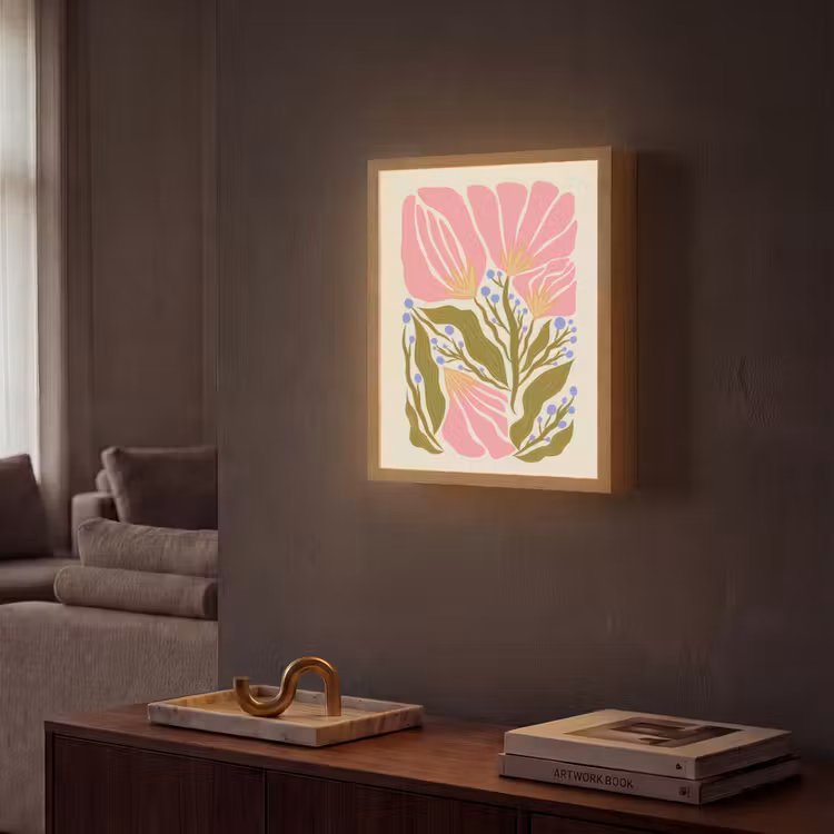 Bloemen - Bladeren - Abstract - Roze Light Box met batterij (Wandlamp) middel -sfeer1