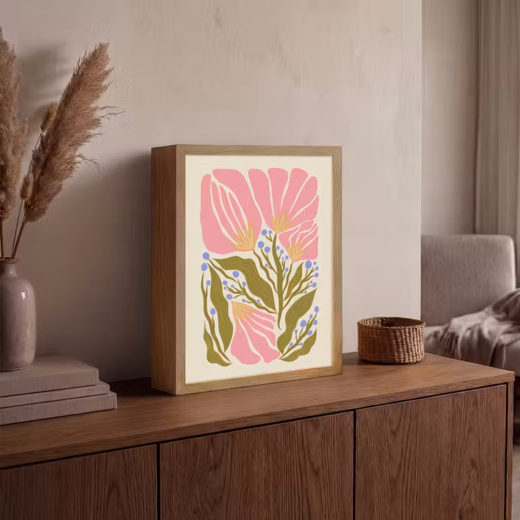 Bloemen - Bladeren - Abstract - Roze Light Box met batterij (Wandlamp) middel -sfeer2