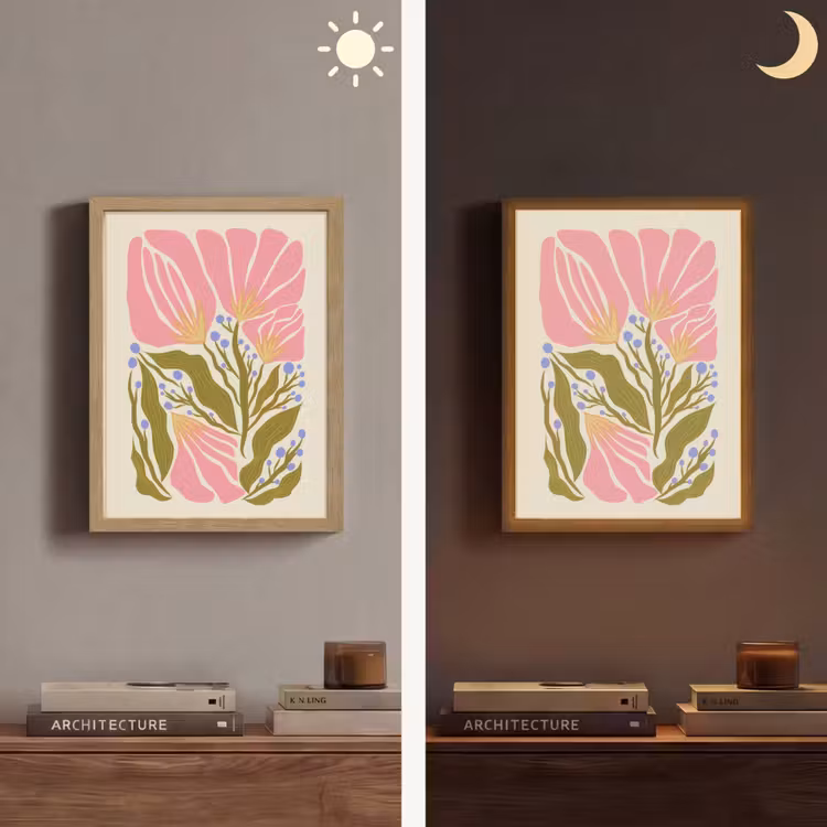 Bloemen - Bladeren - Abstract - Roze Light Box met batterij (Wandlamp) middel -sfeer3