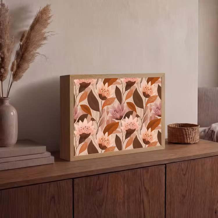Bloemen - Bladeren - Bruin Light Box met batterij (Wandlamp) middel 907 -sfeer2