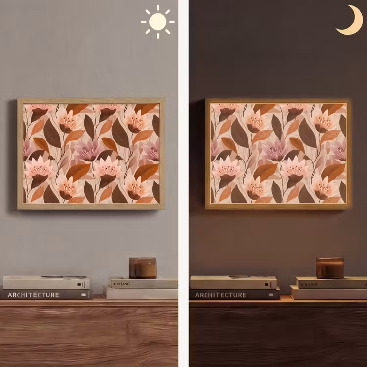 Bloemen - Bladeren - Bruin Light Box met batterij (Wandlamp) middel 907 -sfeer3