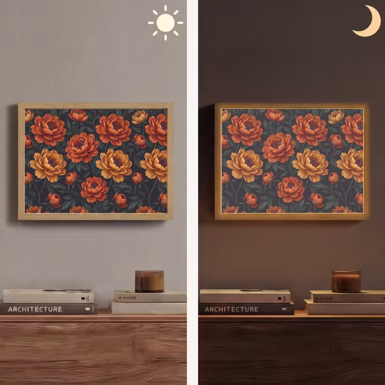 Bloemen - Bladeren - Natuur - Modern - Oranje Light Box met batterij (Wandlamp) middel -sfeer3
