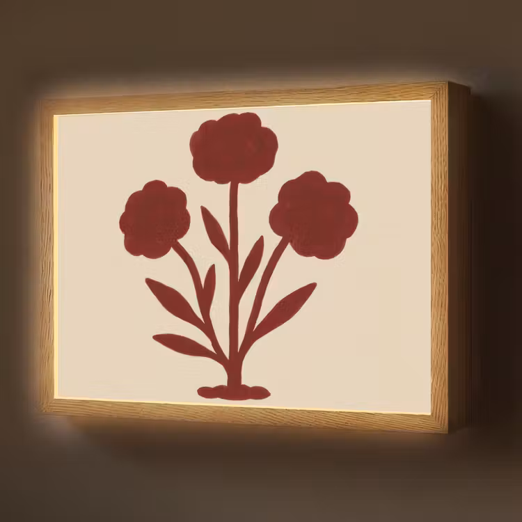 Bloemen - Bladeren - Rood - Minimalistisch Light Box met batterij (Wandlamp) middel -z3d_website