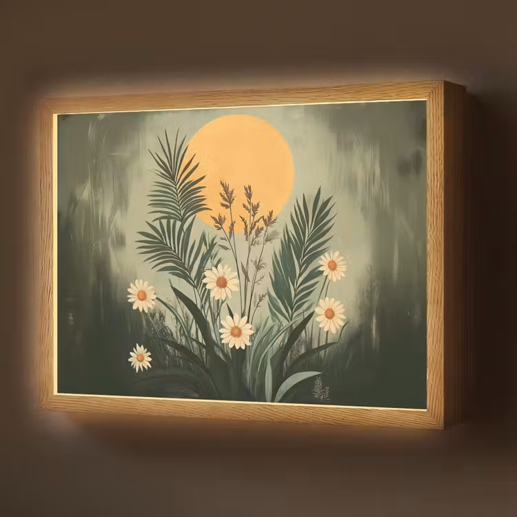 Bloemen - Bladeren - Zon - Groen Light Box met batterij (Wandlamp) middel -z3d_website