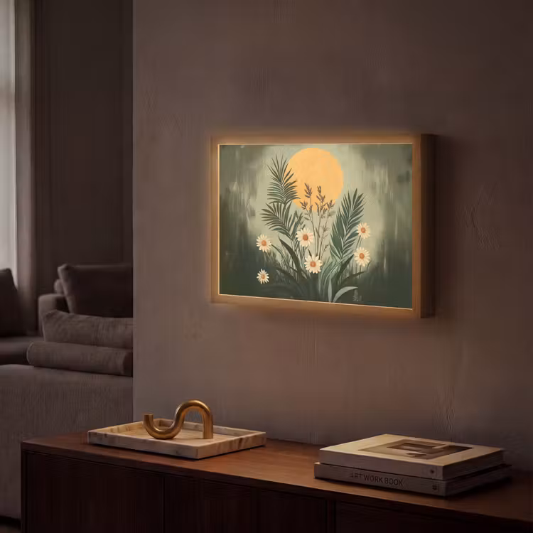 Bloemen - Bladeren - Zon - Groen Light Box met batterij (Wandlamp) middel -sfeer1