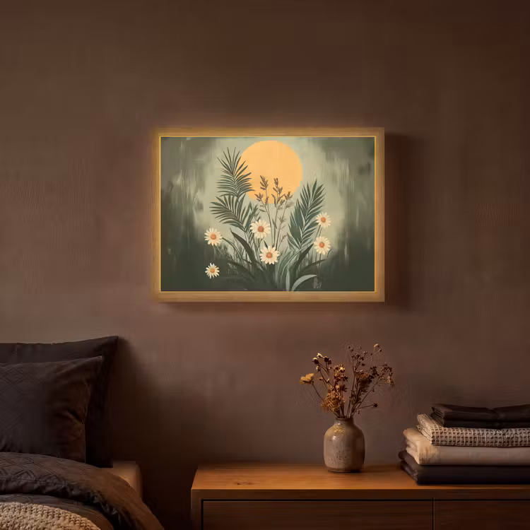 Bloemen - Bladeren - Zon - Groen Light Box met batterij (Wandlamp) middel -sfeer4