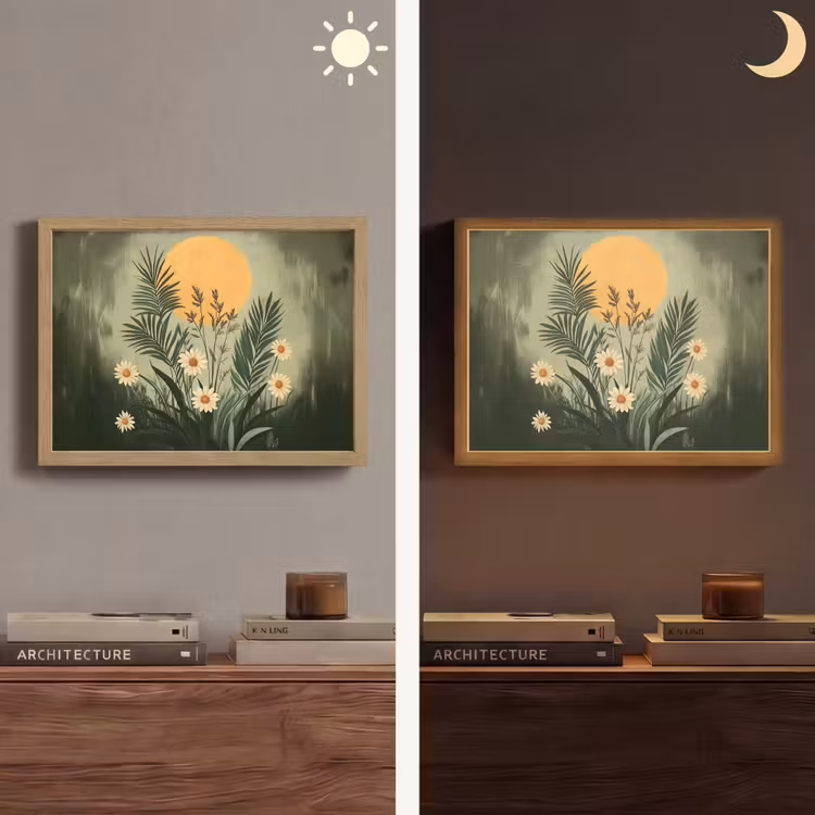 Bloemen - Bladeren - Zon - Groen Light Box met batterij (Wandlamp) middel -sfeer3