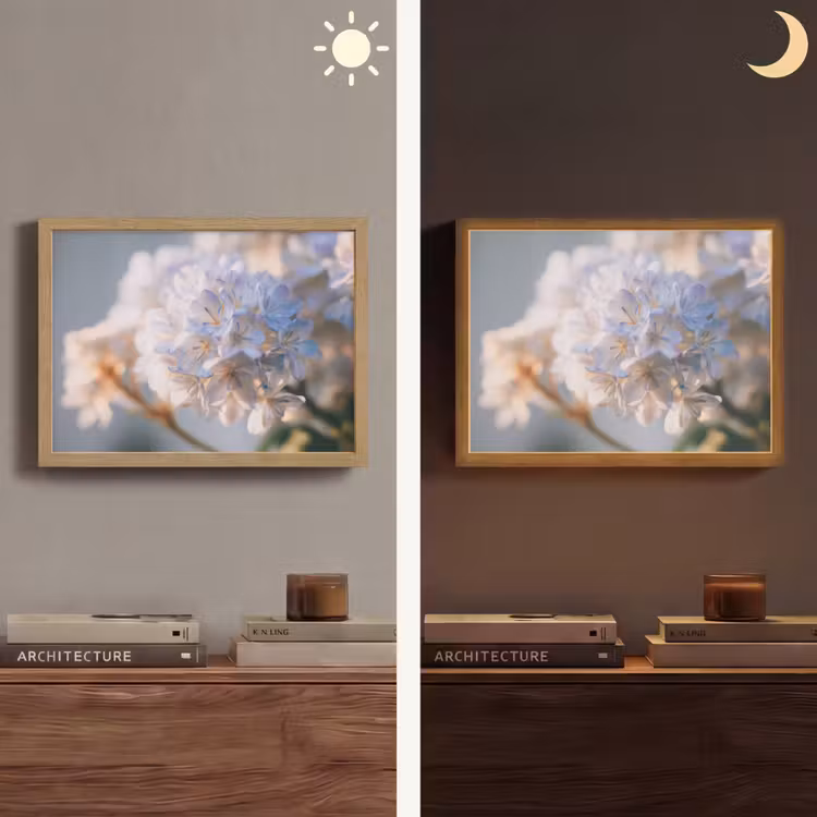 Bloemen - Lichtblauw - Wazig - Trosje Light Box met batterij (Wandlamp) middel -sfeer3