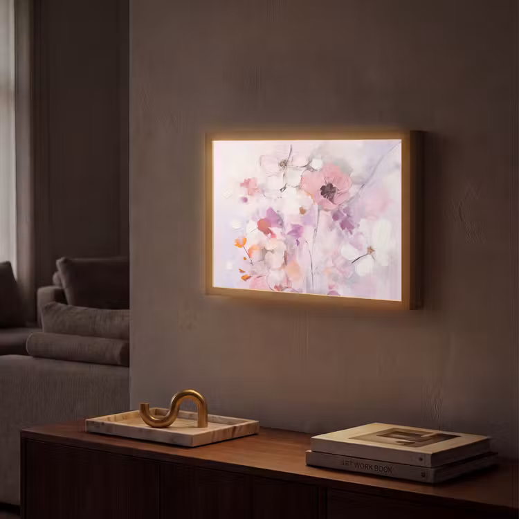 Bloemen - Lila - Watercolor - Kunst Light Box met batterij (Wandlamp) middel -sfeer1