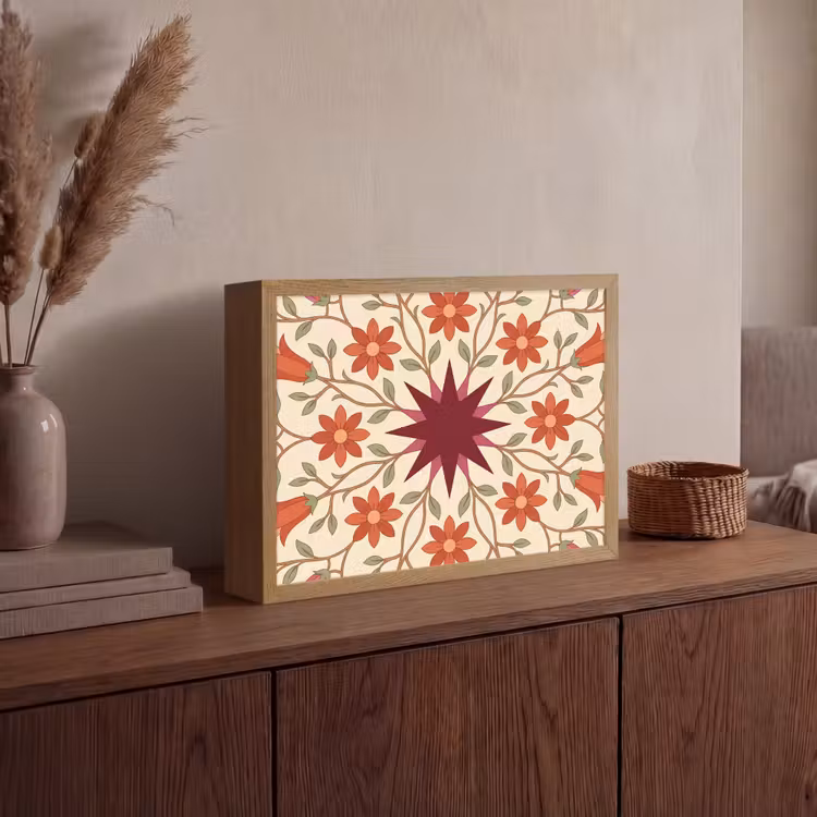 Bloemen - Mandala - Decoratief - Rood Light Box met batterij (Wandlamp) middel -sfeer2
