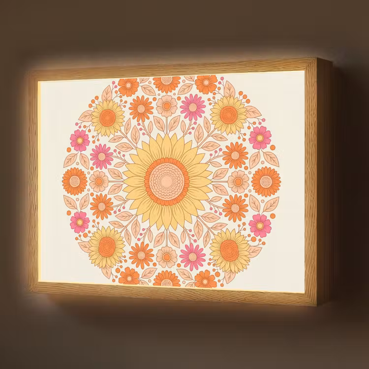 Bloemen - Mandala - Patroon - Kleurrijk Light Box met batterij (Wandlamp) middel -z3d_website