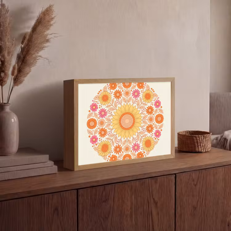 Bloemen - Mandala - Patroon - Kleurrijk Light Box met batterij (Wandlamp) middel -sfeer2