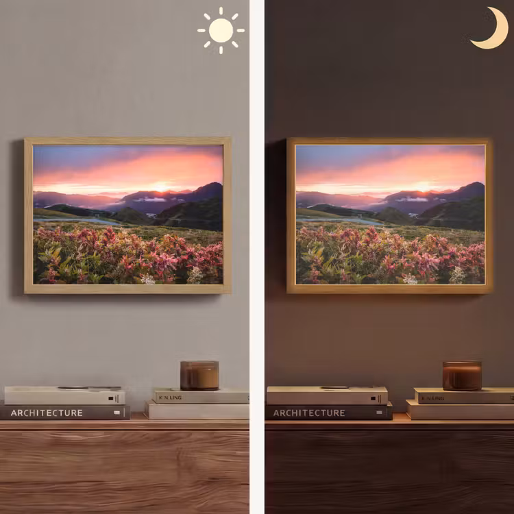 Bloemen - Bergen - Landschap - Nacht - Lucht - Roze Light Box met batterij (Wandlamp) middel -sfeer3