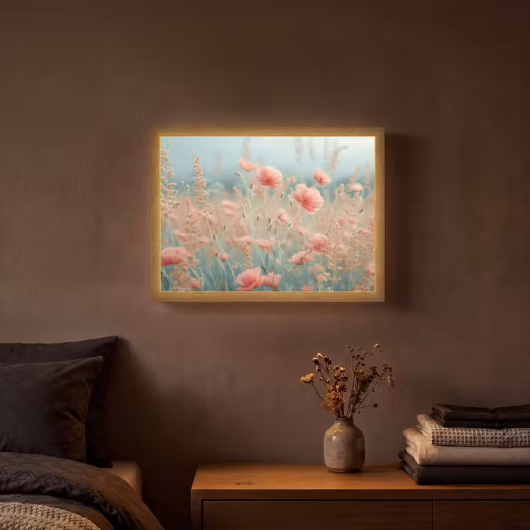 Bloemen - Natuur - Klaprozen - Bloemenveld Light Box met batterij (Wandlamp) middel -sfeer4